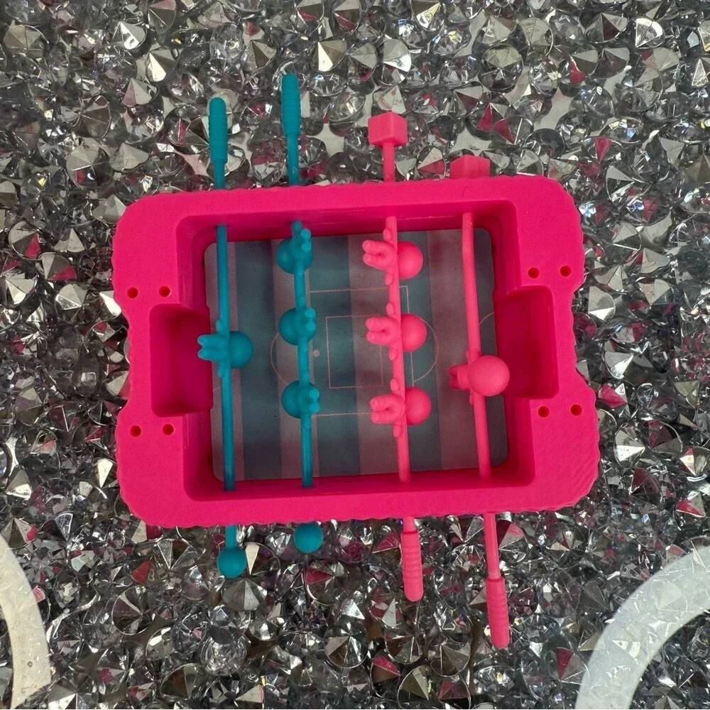 Mini Foosball Game Table - Pink and Teal mini fun table top game travel size